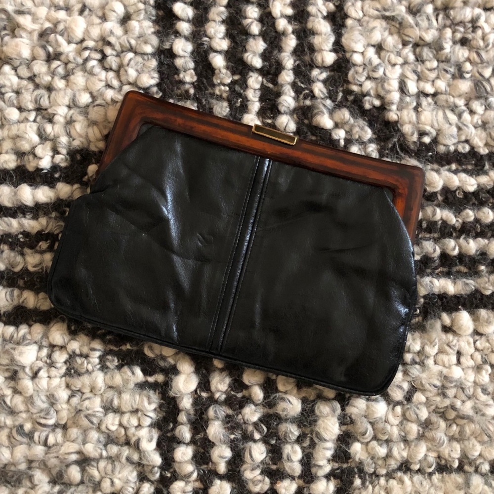 Mary Ann Rosenfeld black leather vintage clutch